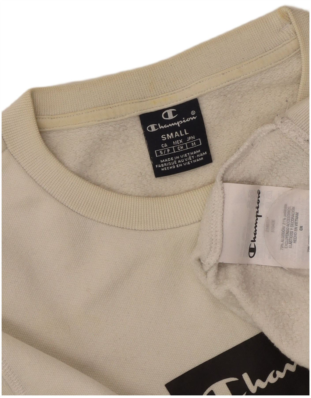 CHAMPION Mens Graphic Sweatshirt Jumper Small White Cotton