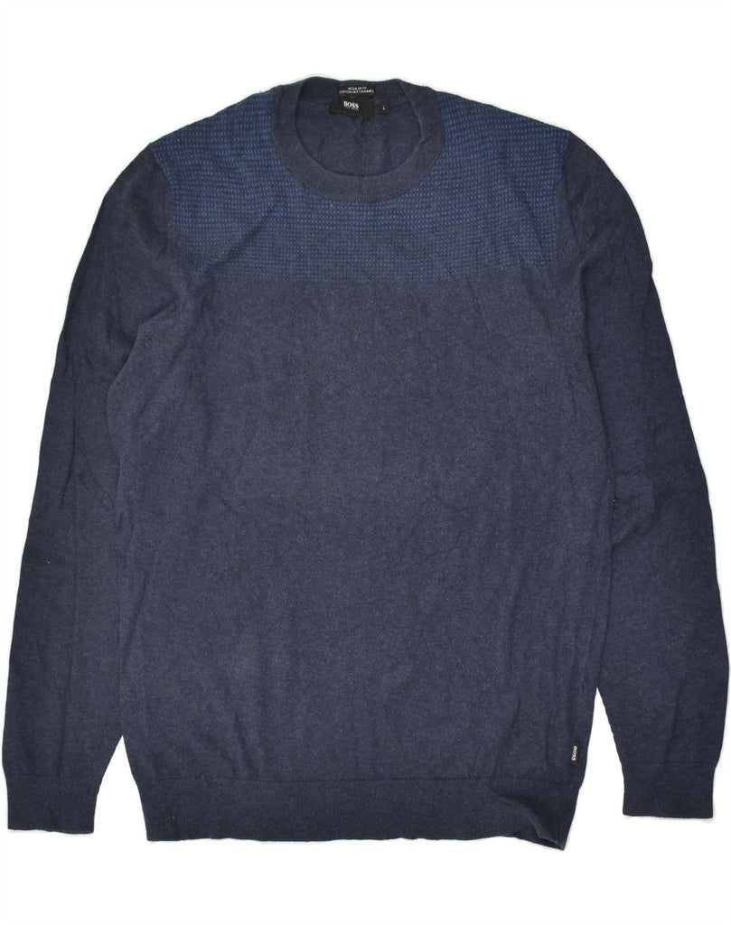 HUGO BOSS Mens Regular Fit Crew Neck Jumper Sweater Large Navy Blue Cotton | Vintage Hugo Boss | Thrift | Second-Hand Hugo Boss | Used Clothing | Messina Hembry 