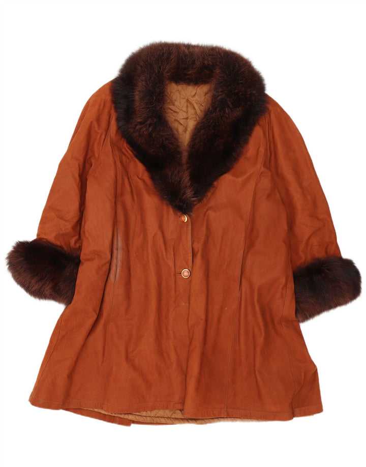 Vintage Womens Leather Coat UK 20 2XL Brown
