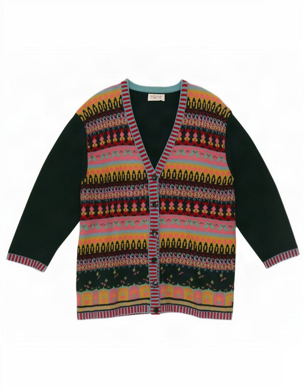 Benetton Womens Cardigan Sweater UK 16 Large Green Geometric Wool