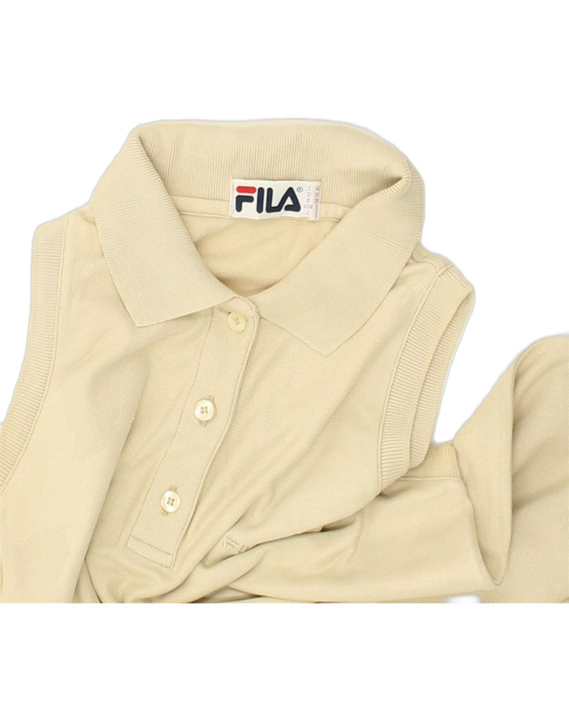 FILA Womens Sleeveless Polo Shirt IT 42 Medium Beige Cotton | Vintage Fila | Thrift | Second-Hand Fila | Used Clothing | Messina Hembry 