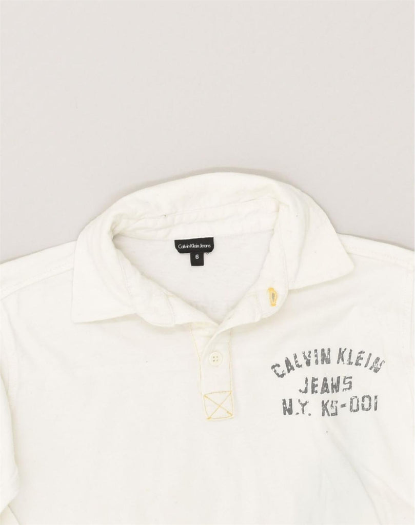 CALVIN KLEIN Boys Long Sleeve Polo Shirt 5-6 Years White Cotton | Vintage Calvin Klein | Thrift | Second-Hand Calvin Klein | Used Clothing | Messina Hembry 