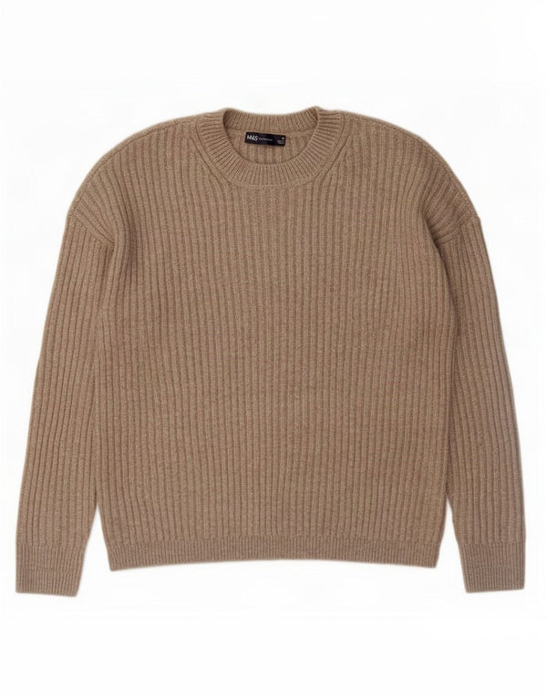 Marks & Spencer Womens Crew Neck Jumper Sweater UK 14 Medium Brown