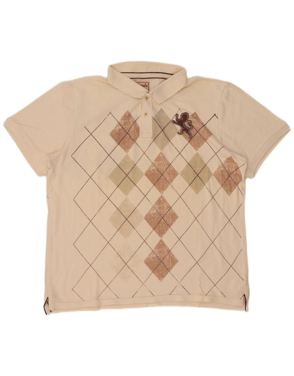 Kenvelo Mens Polo Shirt 2XL Beige Argyle/Diamond Cotton