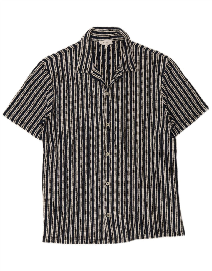 Reiss Mens Short Sleeve Shirt Medium Navy Blue Striped Cotton