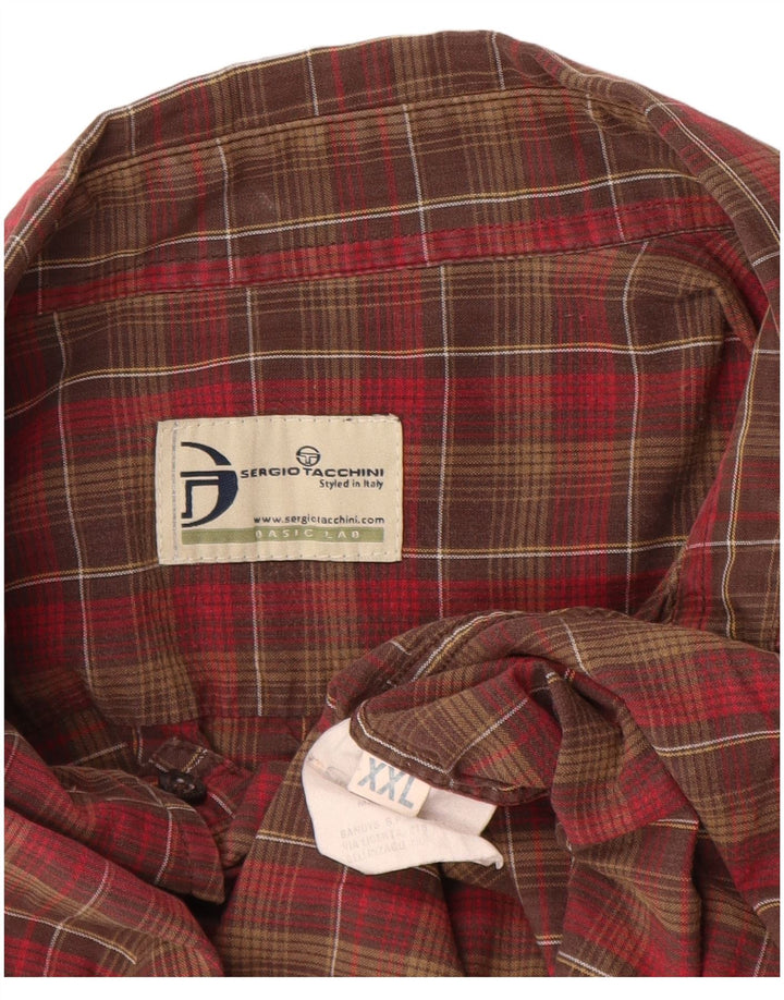Sergio Tacchini Mens Shirt 2XL Brown Check Cotton