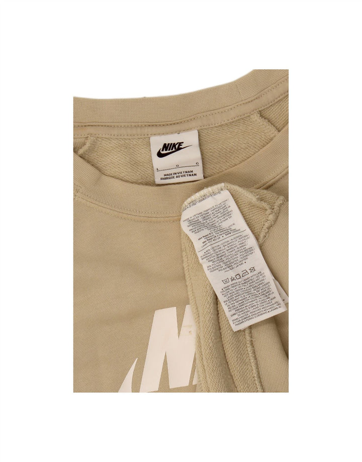 NIKE Womens Graphic Sweatshirt Jumper UK 16 Large Beige Cotton