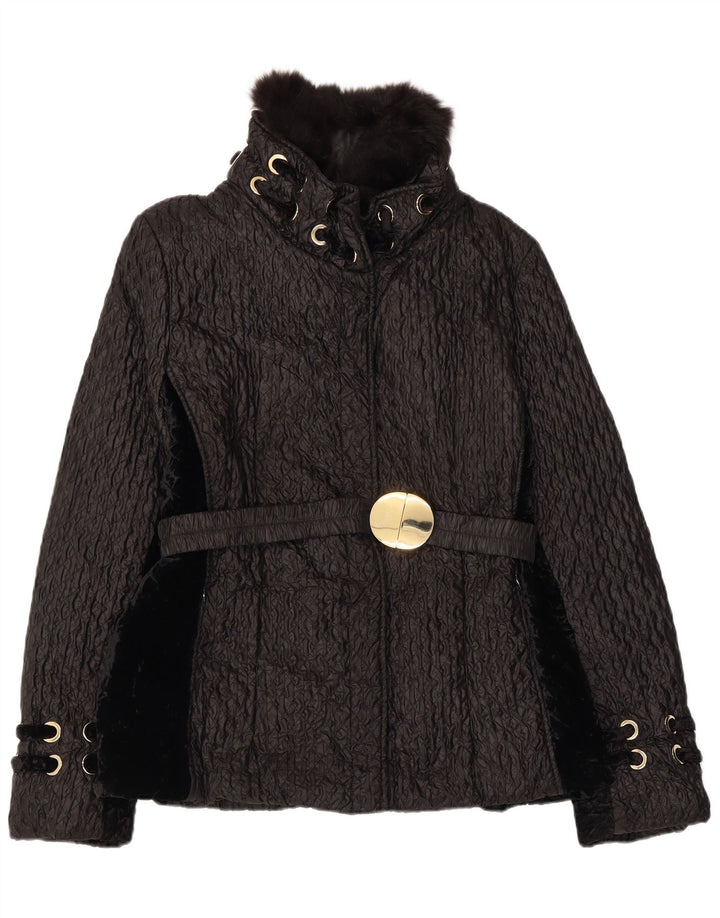 VINTAGE Womens Quilted Jacket IT 50 XL Black Viscose