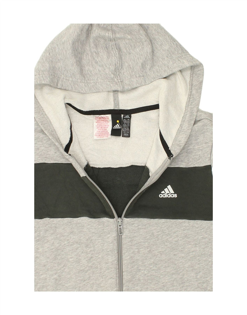 ADIDAS Boys Zip Hoodie Sweater 13-14 Years Grey Colourblock Cotton Vintage Adidas and Second-Hand Adidas from Messina Hembry 