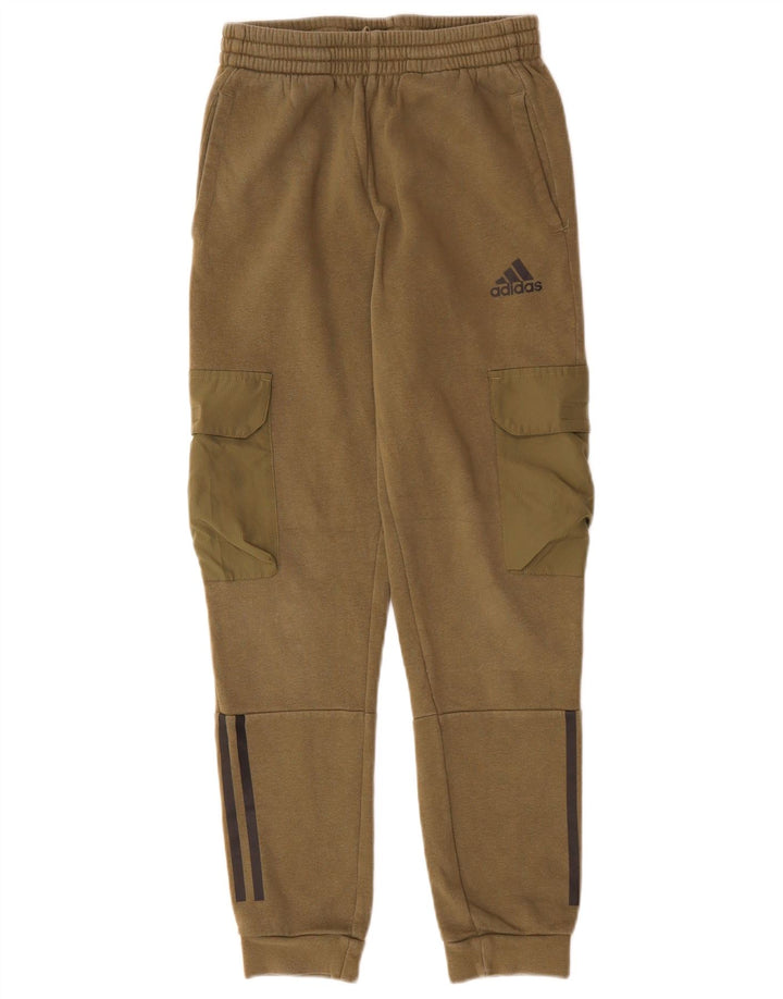 ADIDAS Boys Cargo Tracksuit Trousers Joggers 11-12 Years  Khaki Cotton