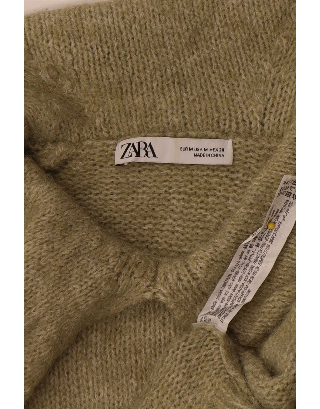 Zara Womens Oversized Polo Neck Jumper Sweater UK 14 Medium Khaki Polyester