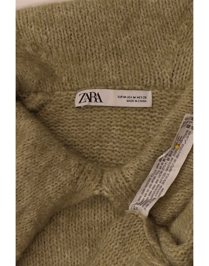 Zara Womens Oversized Polo Neck Jumper Sweater UK 14 Medium Khaki Polyester