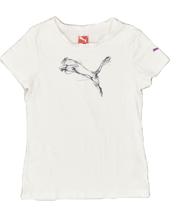 PUMA Girls Graphic T-Shirt Top 9-10 Years White Cotton | Vintage Puma | Thrift | Second-Hand Puma | Used Clothing | Messina Hembry 