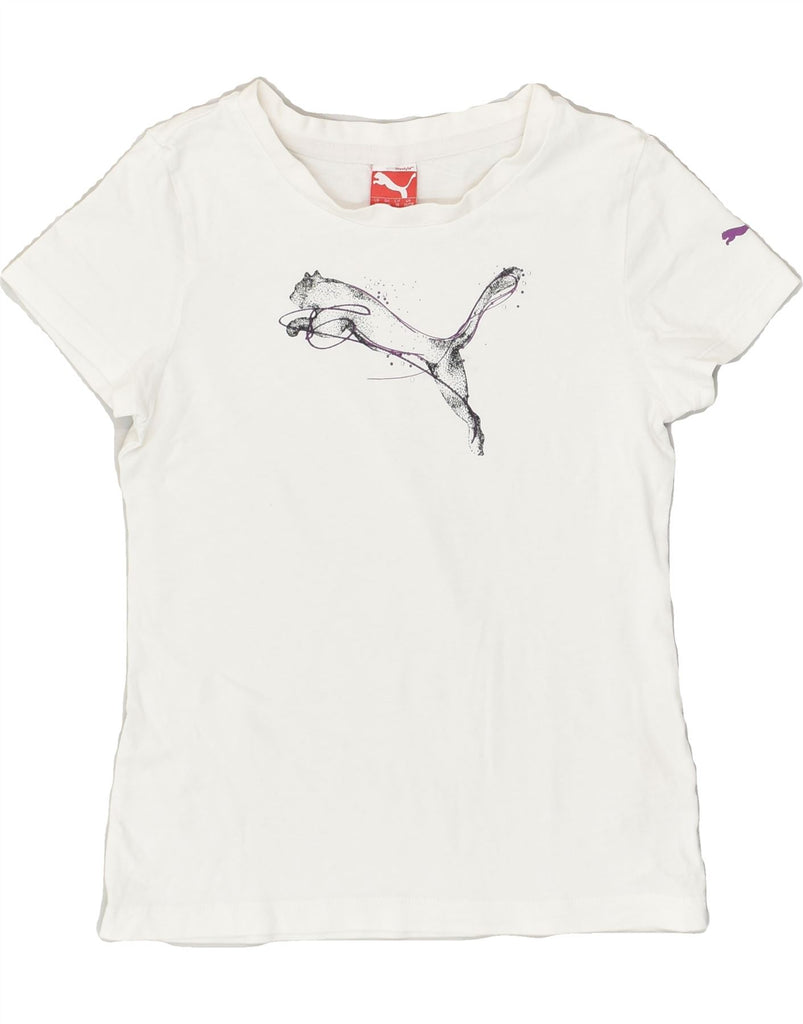 PUMA Girls Graphic T-Shirt Top 9-10 Years White Cotton | Vintage Puma | Thrift | Second-Hand Puma | Used Clothing | Messina Hembry 