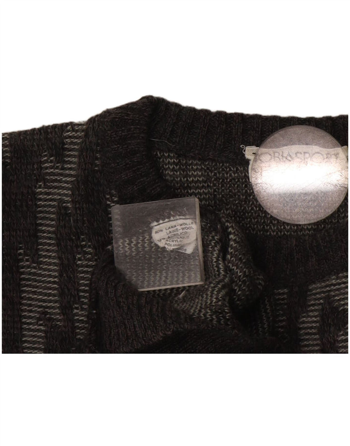 Vintage Mens Crew Neck Jumper Sweater Large Grey Striped Wool
