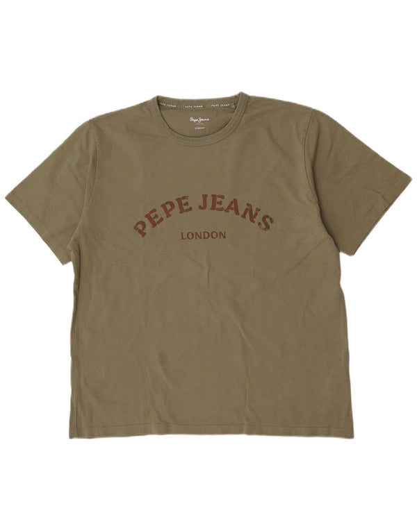 PEPE Jeans Mens Regular Graphic T-Shirt Top XL Khaki Cotton
