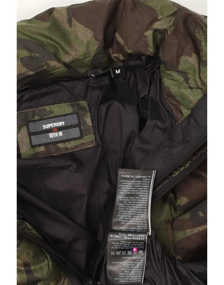 Superdry Mens Hooded Padded Jacket UK 38 Medium Green Camouflage Polyester