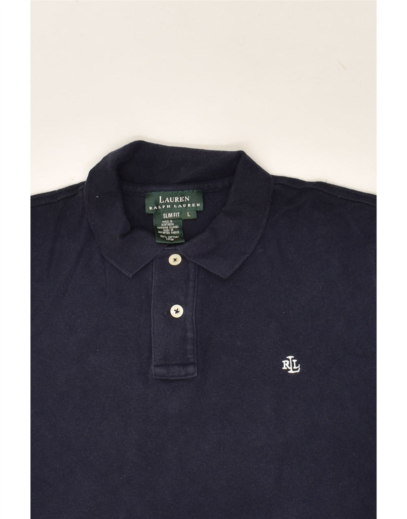 RALPH LAUREN Womens Slim Fit Polo Shirt UK 16 Large Navy Blue Cotton | Vintage Ralph Lauren | Thrift | Second-Hand Ralph Lauren | Used Clothing | Messina Hembry 