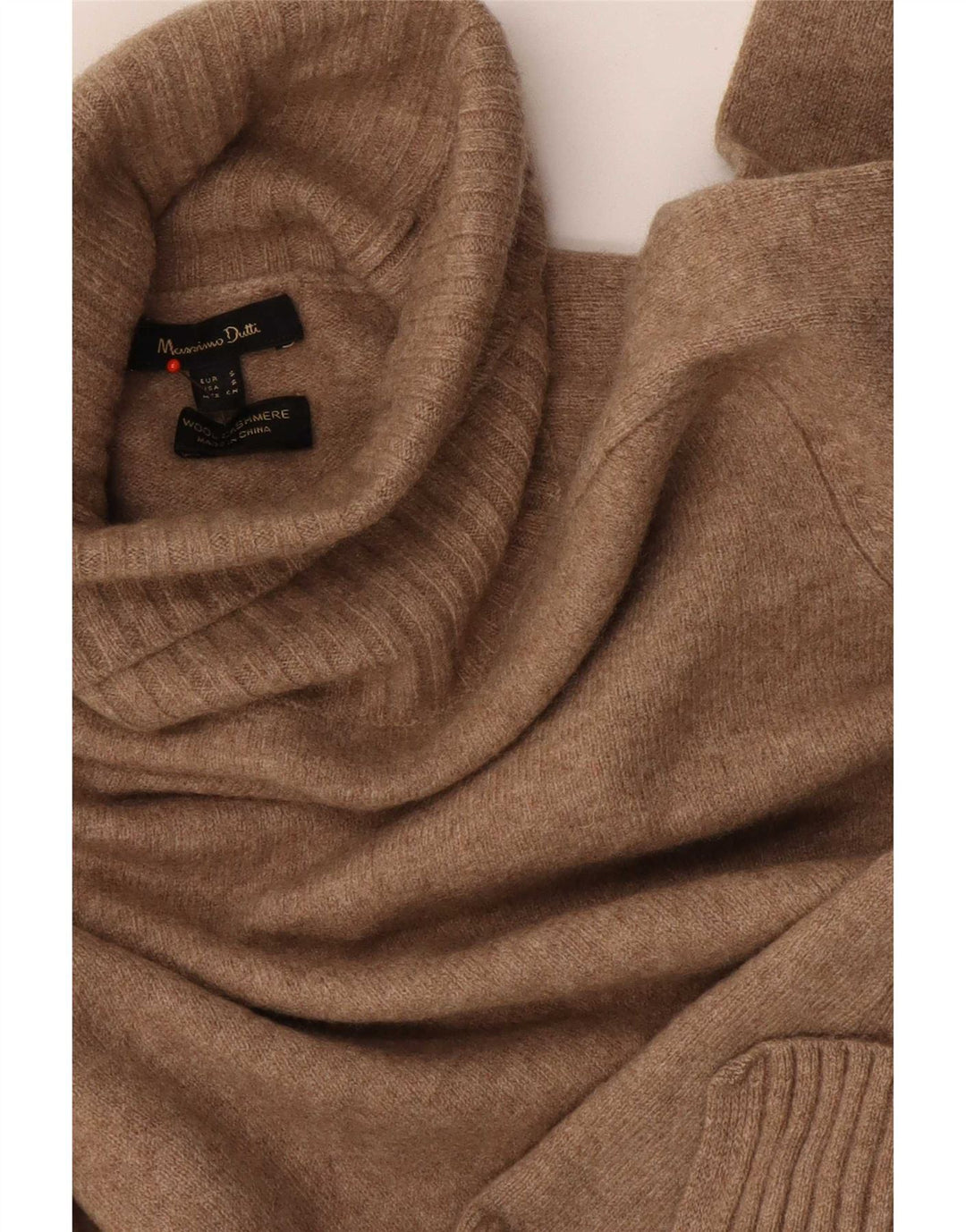 Massimo Dutti Womens Roll Neck Jumper Sweater UK 10 Small Brown Wool