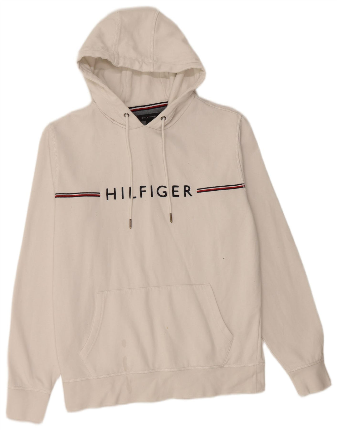 TOMMY HILFIGER Mens Graphic Hoodie Jumper Large White Cotton