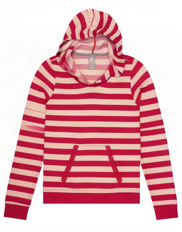 Adidas Womens Climalite Hoodie Jumper UK 14 Medium Pink Striped Cotton