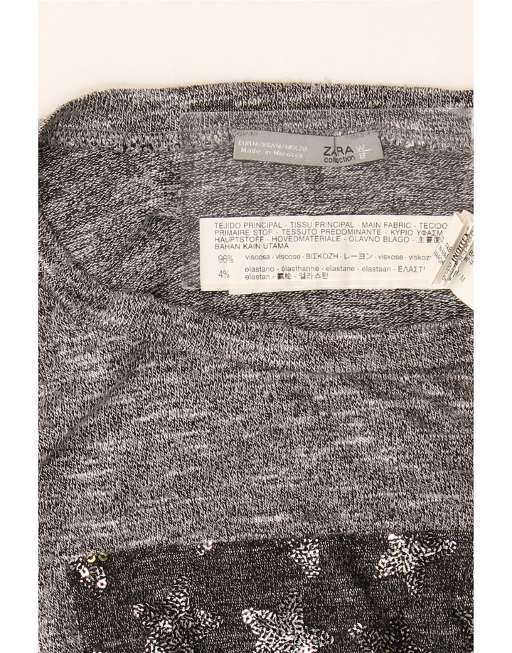 Zara Womens Top Long Sleeve UK 14 Medium Grey Flecked Viscose