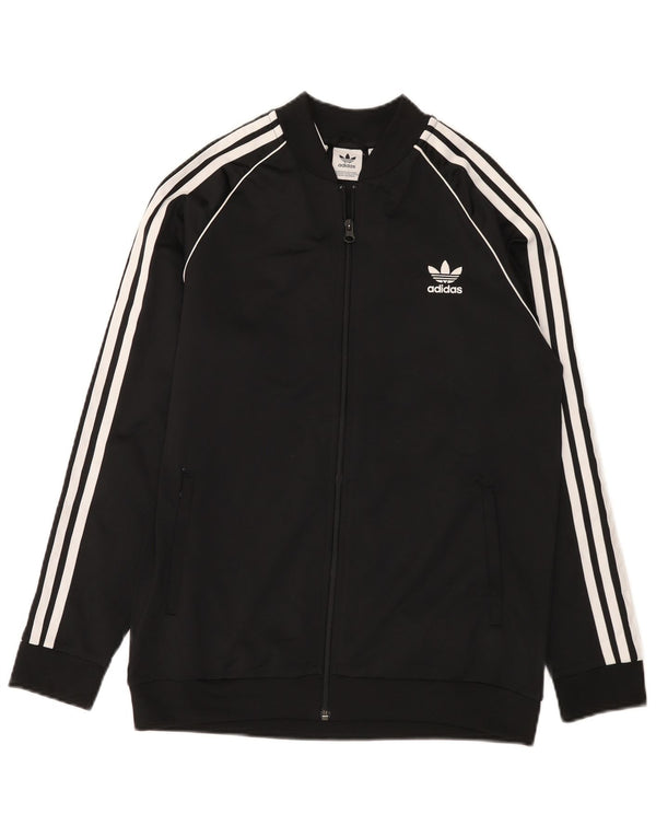 Adidas Boys Tracksuit Top Jacket 15-16 Years Black Polyester