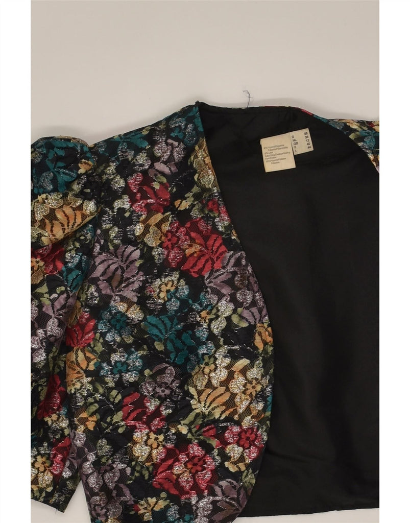 VINTAGE Womens Open Bolero Jacket UK 12 Medium Black Floral Polyamide | Vintage Vintage | Thrift | Second-Hand Vintage | Used Clothing | Messina Hembry 