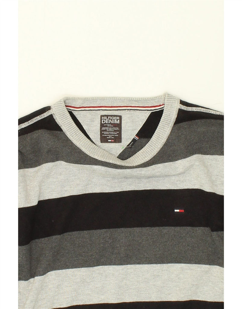 TOMMY HILFIGER Womens Boat Neck Jumper Sweater UK 16 Large Grey Striped | Vintage Tommy Hilfiger | Thrift | Second-Hand Tommy Hilfiger | Used Clothing | Messina Hembry 