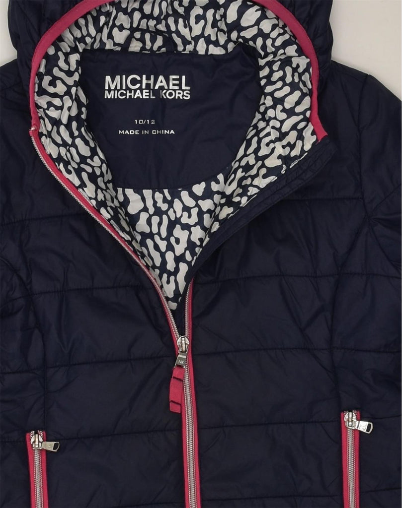 MICHAEL KORS Girls Hooded Padded Jacket 10-11 Years Navy Blue Nylon | Vintage Michael Kors | Thrift | Second-Hand Michael Kors | Used Clothing | Messina Hembry 