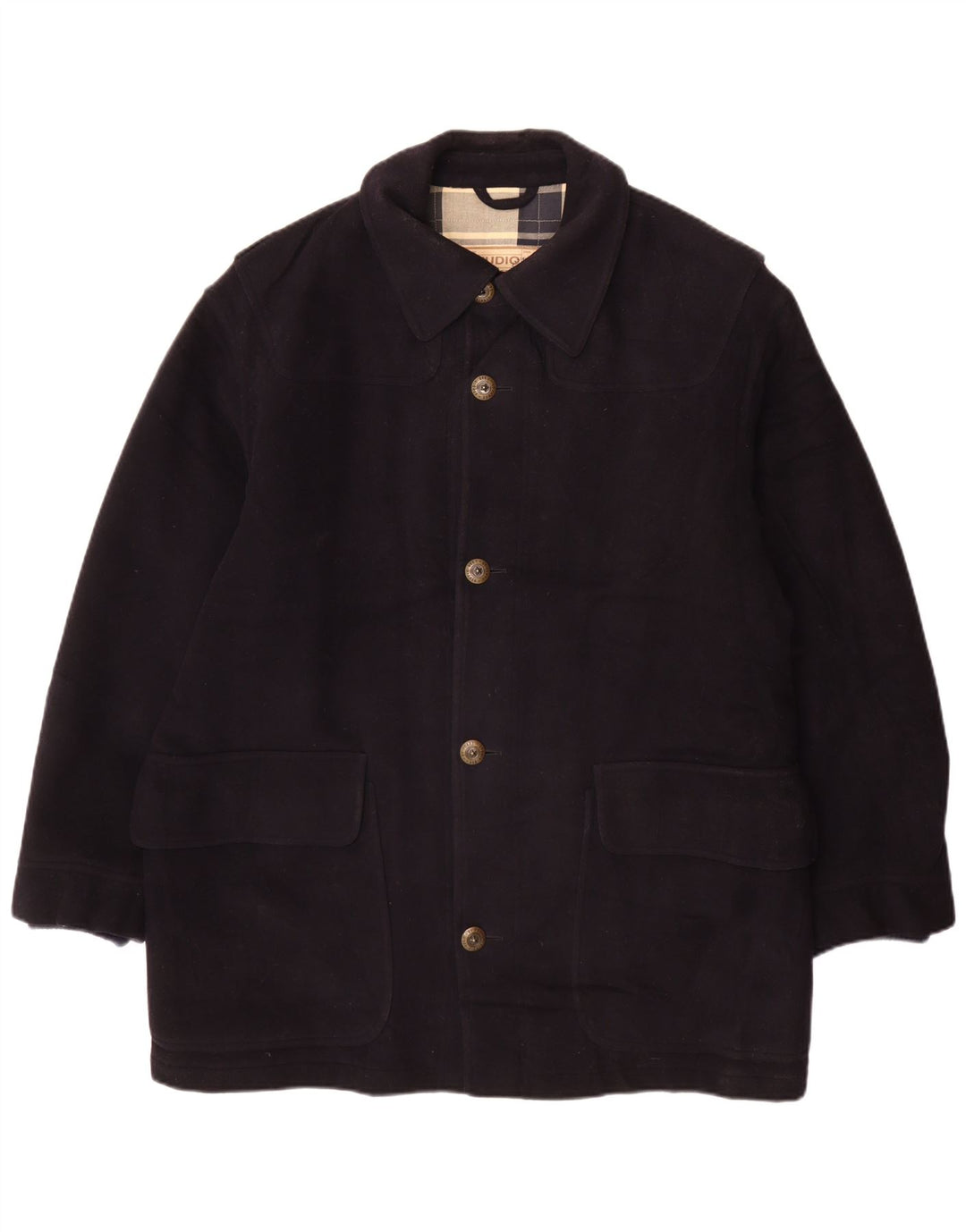 Ferre Mens Overcoat IT 50 Large Navy Blue Virgin Wool