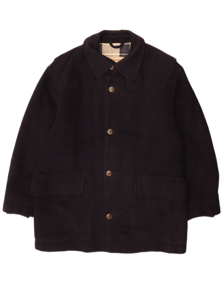 Ferre Mens Overcoat IT 50 Large Navy Blue Virgin Wool