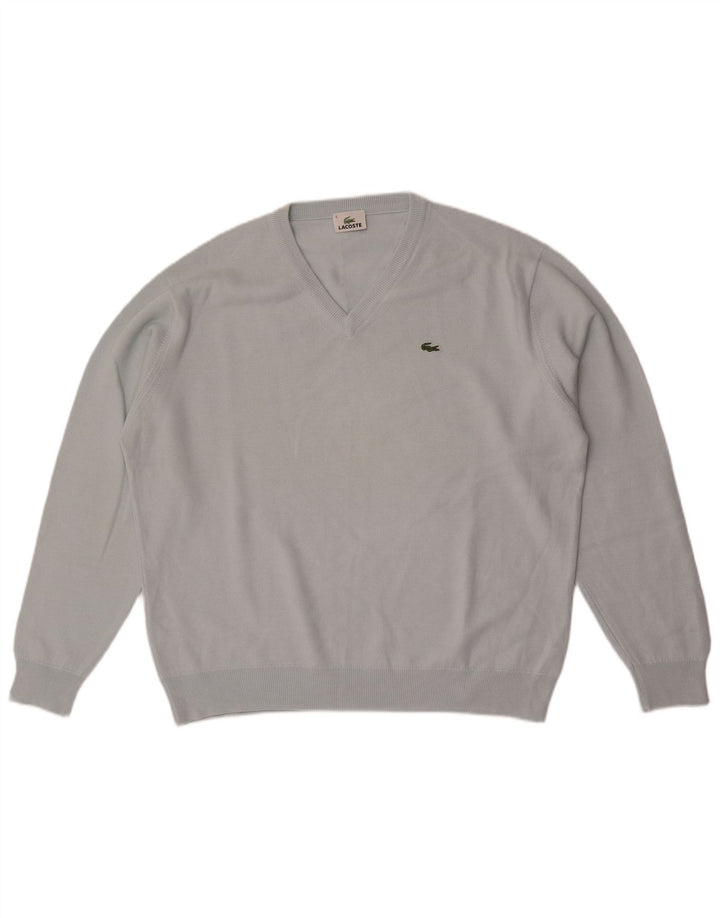 Lacoste Mens V-Neck Jumper Sweater Size 6 XL Blue Wool