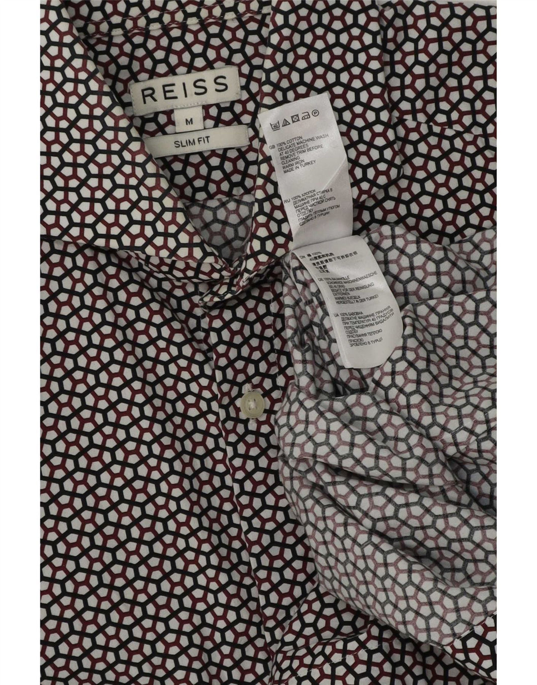 Reiss Mens Slim Fit Shirt Medium Multicoloured Geometric Cotton