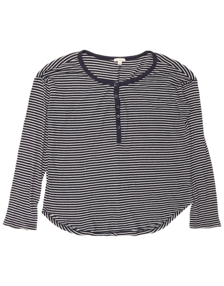 Gas Womens Top Long Sleeve UK 14 Medium Navy Blue Striped Polyester