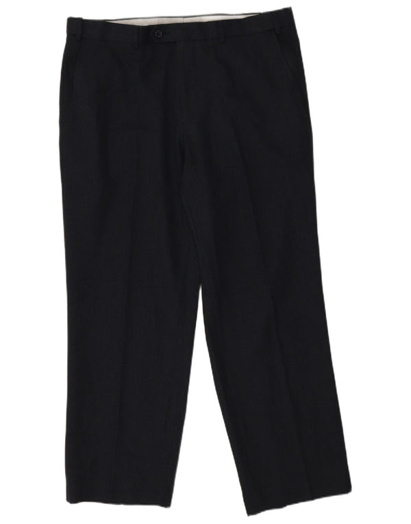Marks & Spencer Mens Straight Suit Trousers W36 L29 Navy Blue Cotton