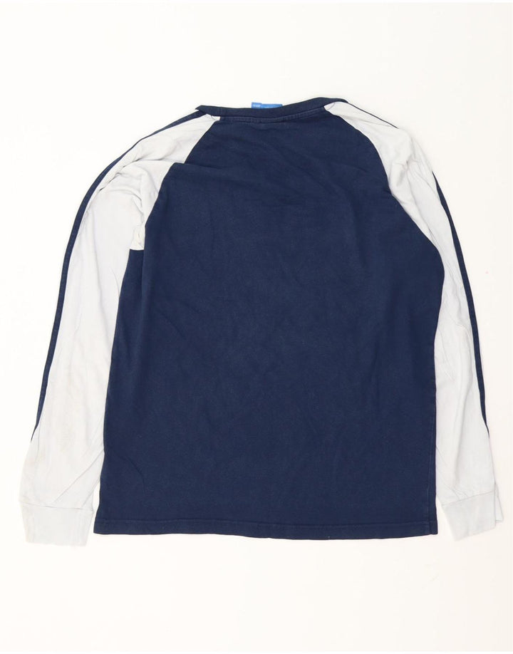 ADIDAS Mens Graphic Top Long Sleeve Large Navy Blue Colourblock Cotton