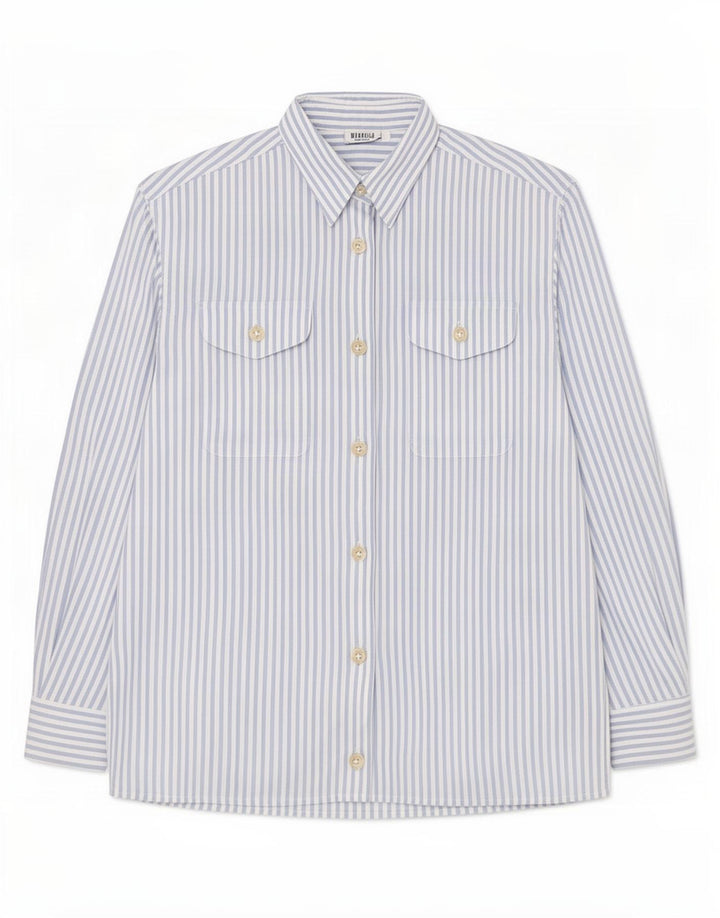 Marella Womens Shirt IT 42 Medium Blue Pinstripe Cotton