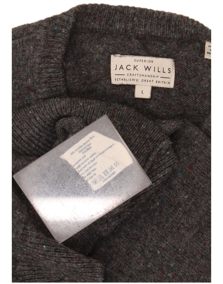 JACK WILLS Mens Crew Neck Jumper Sweater Large Grey Flecked Merino Wool