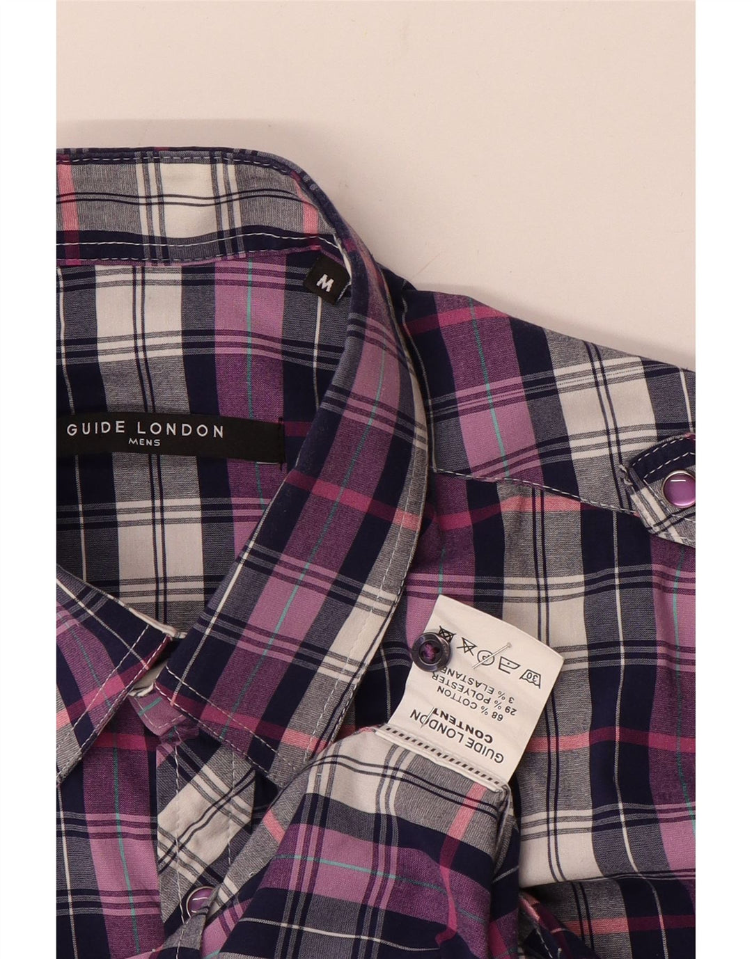 Guide London Mens Military Shirt Medium Purple Check Cotton