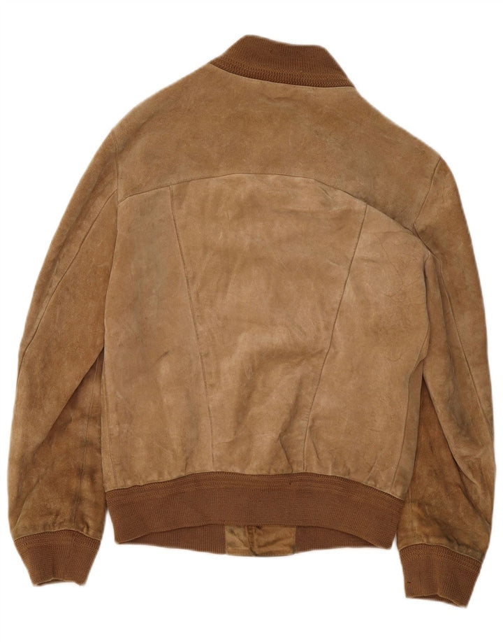 Vintage Mens Suede Bomber Jacket IT 46 Small Beige