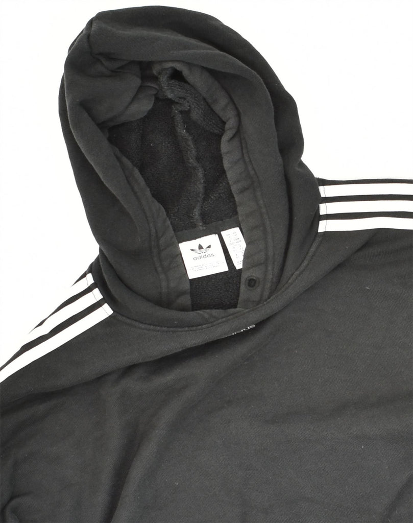 ADIDAS Womens Oversized Crop Hoodie Jumper UK 14 Large Black Cotton | Vintage Adidas | Thrift | Second-Hand Adidas | Used Clothing | Messina Hembry 