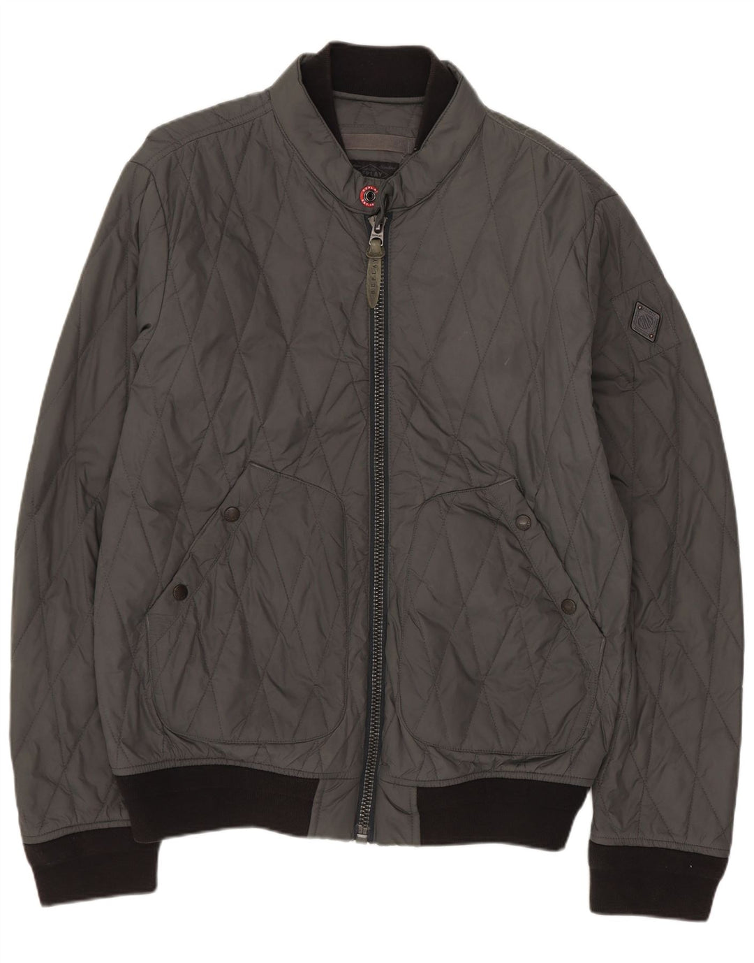 Replay Mens Quilted Jacket UK 40 Large Grey Colourblock Polyamide