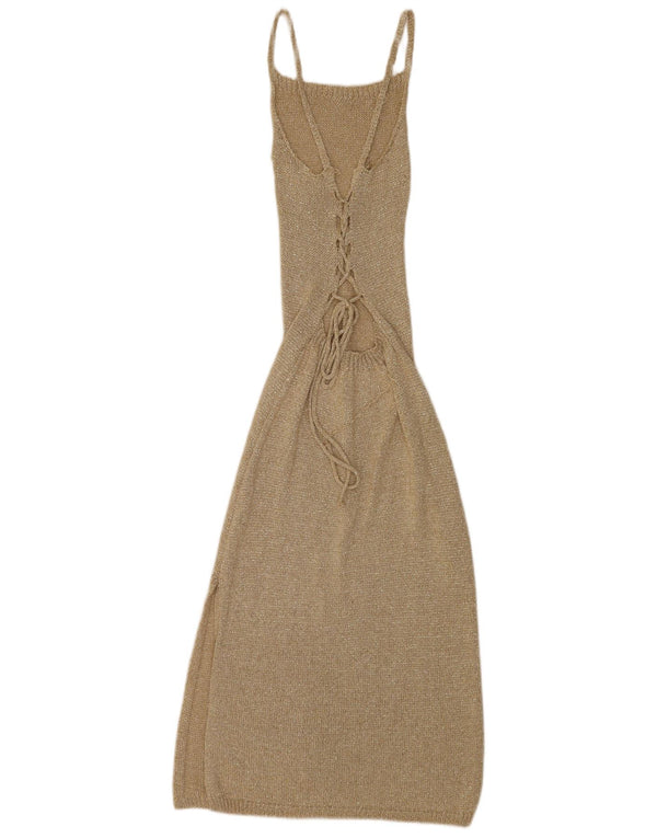 Vintage Womens Sleeveless Jumper Dress UK 4 XS Beige Flecked
