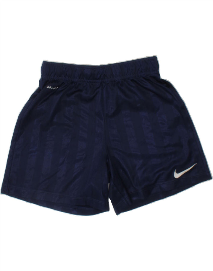 NIKE Boys Dri Fit Sport Shorts 8-9 Years Small Navy Blue Striped Polyester Vintage Nike and Second-Hand Nike from Messina Hembry 