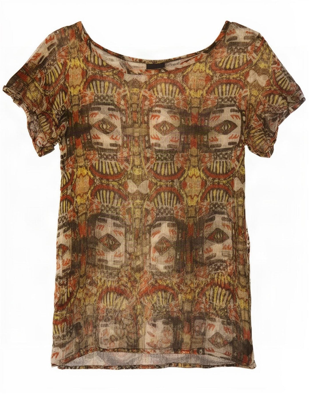 Desigual Womens Abstract Pattern Blouse Top UK 8 Small Khaki Viscose