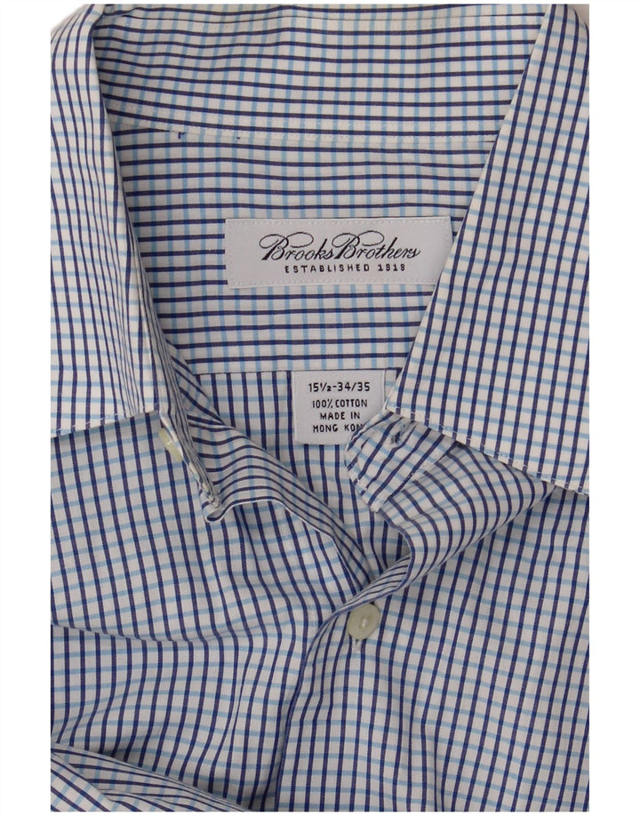 BROOKS BROTHERS Mens Shirt Size 15 1/2 Medium Blue Check Cotton