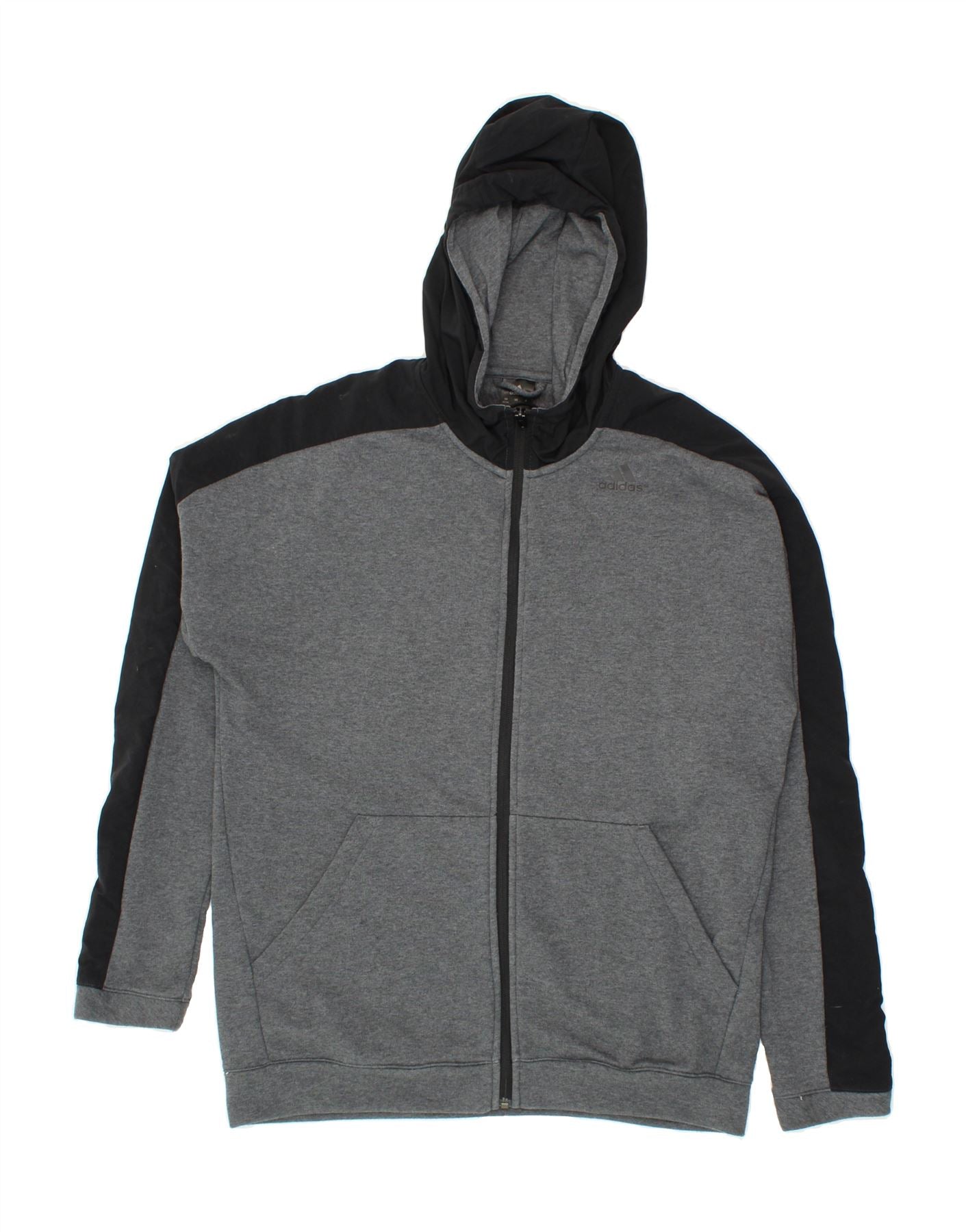 ADIDAS Mens Zip Hoodie Sweater UK 42/44 Large Grey Colourblock