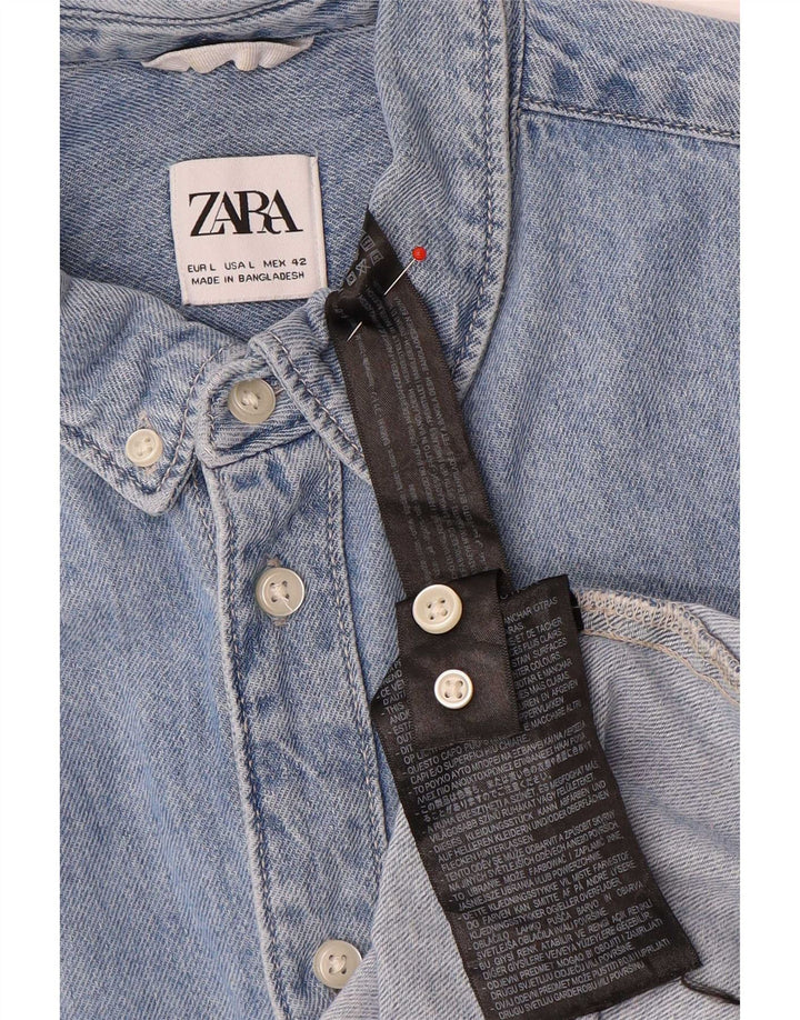 Zara Mens Denim Shirt Large Blue Cotton