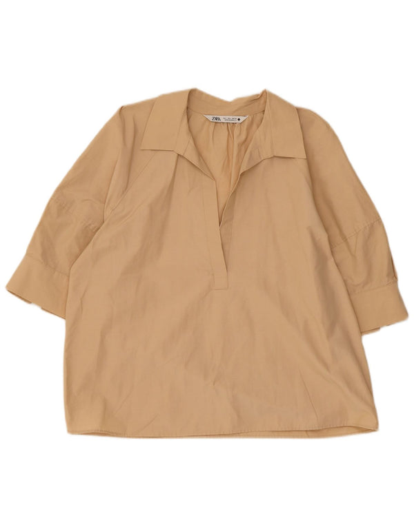Zara Womens Blouse Top UK 16 Large Beige Cotton